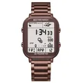 Montre de sport numérique carrée Bestwin élégante avec finition métallique bronze - Café