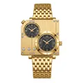 Montre de luxe BESTWIN homme carrée en acier doré avec affichage double fuseau horaire - Or Noir