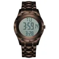 Montre numérique pour hommes en métal marron avec lunette et bracelet géométriques - Café