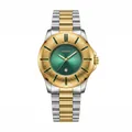 Fashion men's quartz watch with two-tone gold band and green sunburst dial with date window - Two-tone Green