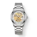 Montre d'affaires en acier inoxydable argenté pour homme avec cadran squelette doré - Argent
