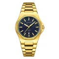Luxury gold men's quartz watch with blue wave pattern dial and stainless steel strap - Gold and Blue