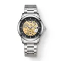 Montre à quartz pour hommes avec bracelet en acier argenté et cadran style squelette - Argent/Noir