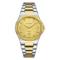 Luxury men's quartz watch with two-tone silver gold steel band and gold sunray dial - Two-tone Gold and Silver