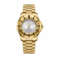 Luxury gold-tone men's quartz watch with snake pattern texture and silver dial. - Gold White