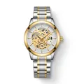 Montre à quartz pour homme style squelette avec bracelet en acier argenté et doré - Two-Tone Gold/White