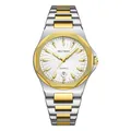 Luxury men's silver and gold stainless steel quartz watch with white textured dial - Variegated White