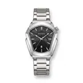 Montre à quartz moderne pour homme avec bracelet en acier argenté et cadran noir facetté - Blanc Noir