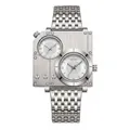 Montre homme BESTWIN luxe carrée double fuseau horaire argent acier inoxydable quartz - Argent Blanc