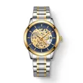 Montre à quartz élégante pour hommes avec cadran squelette et bracelet en acier bicolore - Two-Tone Gold/Blue