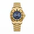 Luxury gold-toned men's quartz wrist watch with deep blue dial and snake-texture bezel - Gold Blue