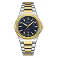 Luxury men's business quartz watch featuring a two-tone steel band and blue wave dial - Blue and White