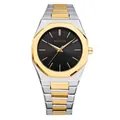 Reloj de cuarzo BESTWIN elegante con correa bicolor plata y oro y esfera negra clásica - Bicolor Negro