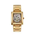 Luxury gold square skeleton quartz watch with stainless steel strap for men - Gold White