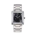 Men's square quartz watch with skeleton dial and silver stainless steel strap - White Black