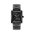Elegant black rectangular skeleton men's quartz watch with durable steel link band - All Black