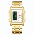 Luxurious square gold men's watch with dual LED and quartz display by BESTWIN brand - Gold White