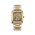 Luxury square skeleton quartz watch for men with two-tone steel strap. - Two-tone (Gold & Silver)