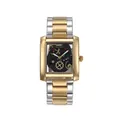 Luxury two-tone square skeleton quartz watch for men with gold and silver strap - Two-tone Black