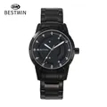 Montre à quartz noire pour homme avec cadran rotatif créatif et index en pierre - Tout Noir