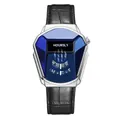Hoursly heren quartz horloge met blauwe slangenkop wijzerplaat en zwarte leren band - Zilver Blauw Leren Band