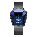 BESTWIN men's quartz watch featuring black diamond case and blue faceted crystal - Black Blue Mesh Strap