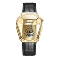 Hoursly heren quartz horloge met unieke gouden slangenkop kast en zwarte lederen band - Goud Goud Leren Band