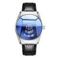 Πολυτελές ανδρικό ρολόι quartz με μπλε γεωμετρικό καντράν και μαύρο δερμάτινο λουράκι. - Ασημί Κάσα Μπλε Καντράν (Δερμάτινο Λουράκι)