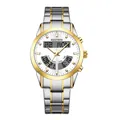 Men's silver and gold dual movement quartz digital watch with stainless steel strap - Two-tone White