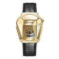 Unique diamond-shaped men's quartz watch with gold alloy case and black leather strap - Gold Case Gold Dial Leather