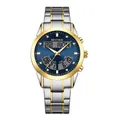 Luxury two-tone dual-movement men's quartz watch with blue dial and steel strap. - Silver Blue