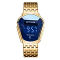 Luxury gold men's LED digital watch with shield-shaped dial and touch screen control. - Stainless Steel Strap Style (6616LED) / Gold Blue