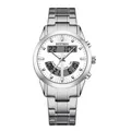 Premium men's dual-display quartz electronic watch with silver stainless steel strap - Silver White