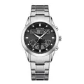 Men's dual-display quartz watch with silver stainless steel strap and black dial - White Black