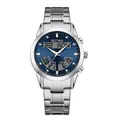 Professional men's dual movement quartz watch with stainless steel strap and blue dial - White Blue
