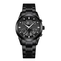 Black stainless steel dual display quartz digital watch for men featuring alarm and date - All Black