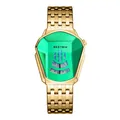 BESTWIN luxury men's quartz watch with golden alloy strap and green diamond dial - Gold Green