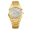 Montre de luxe dorée pour homme avec cadran squelette et boîtier octogonal chic - Bracelet Doré (Cadran Blanc)