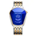 BESTWIN men's quartz watch with blue diamond-shaped dial and two-tone gold-silver band - Two-tone Gold Blue Dial