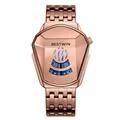Premium rose gold geometric diamond-shaped men's quartz watch with metal strap by BESTWIN - Coffee