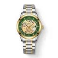 Montre à quartz élégante pour homme style mécanique avec cadran vert et bracelet acier - Two-Tone Gold/Green