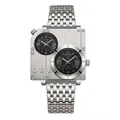 Montre professionnelle BESTWIN carrée argentée à double fuseau horaire avec bracelet - Blanc Noir