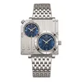 Montre homme BESTWIN carrée à double fuseau horaire avec bracelet en acier inoxydable - Blanc Bleu