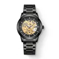 Montre à quartz style squelette pour homme avec bracelet en acier noir et engrenages - Noir