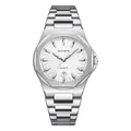 Elegant silver stainless steel business quartz watch for men with white textured dial - Silver White