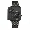 Montre de luxe BESTWIN carrée à double fuseau horaire pour hommes en noir mat élégant - Tout Noir
