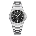 Business fashion men's quartz watch with black textured dial and silver steel strap - Silver Black