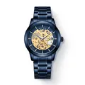 Elégante montre BESTWIN pour homme en acier bleu avec cadran squelette doré raffiné - Bleu