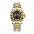 Luxury two-tone men's quartz watch with textured gold bezel, black dial and steel strap - Two-tone Black