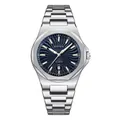Men's business quartz watch with silver stainless steel band and blue textured dial - Silver Blue